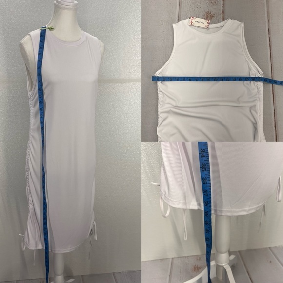 Sleeveless Bodycon Ruched Short Dress Side Drawstring Solid Crew Neck Casual XL - Picture 12 of 16